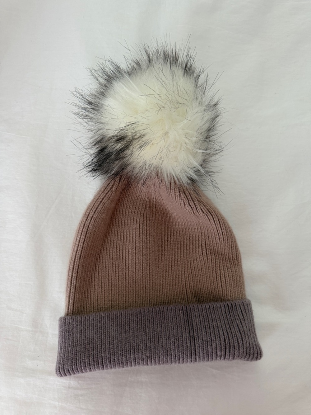 Anthropologie Cashmere Two-Tone Knit Pom Pom Beanie